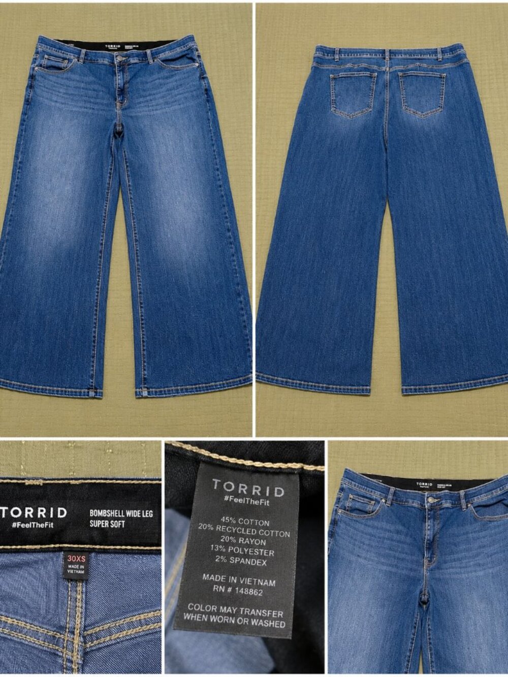 Torrid Bombshell Wide Leg Super Soft Jeans Size 30XS Medium Wash